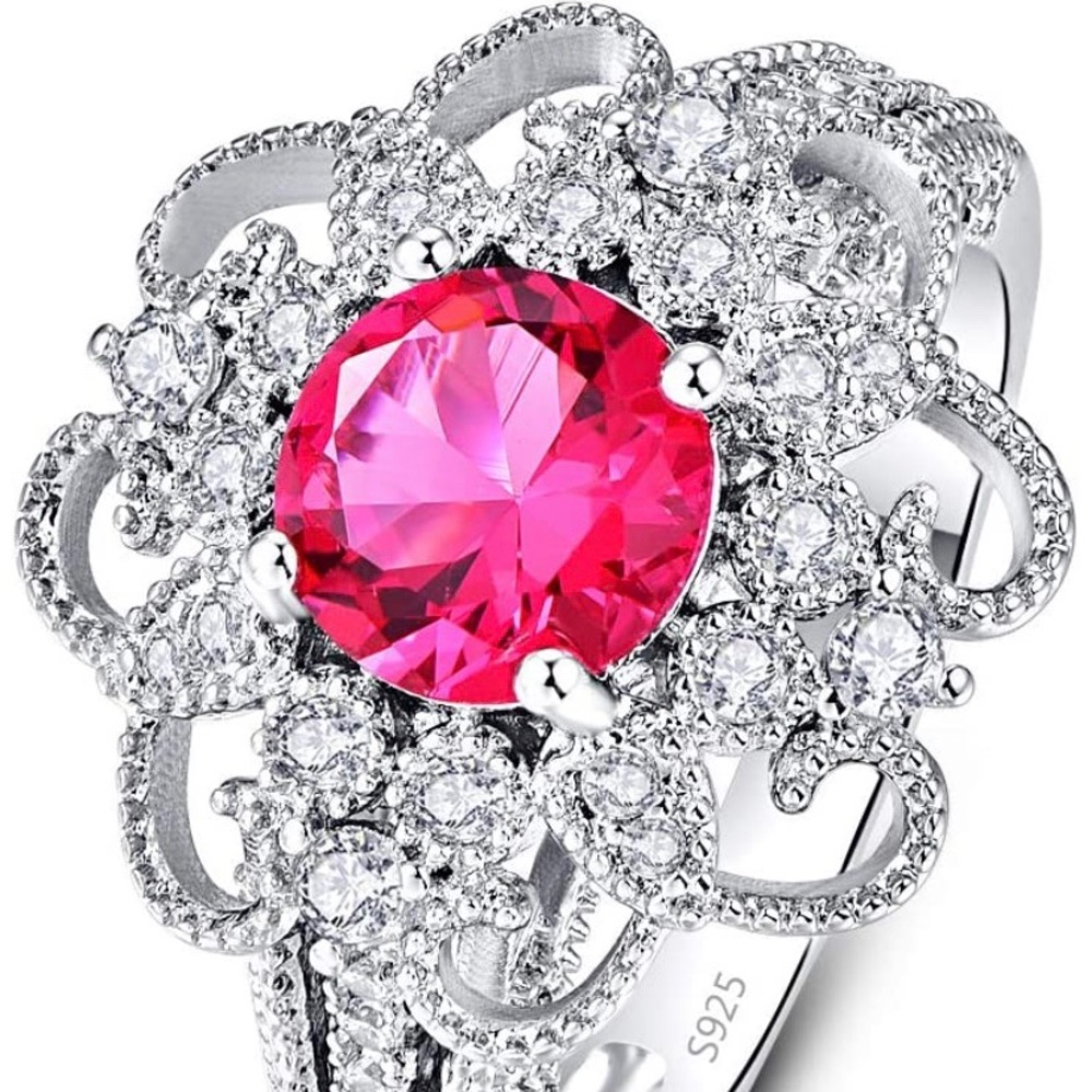 Ruby Flower Blossom Sparkling Ring - image 2